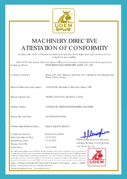 China Wuxi Tripod Machinery Imp. & Exp. Co., Ltd. certificaten