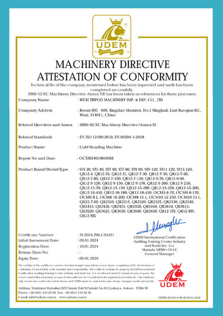 China Wuxi Tripod Machinery Imp. & Exp. Co., Ltd. certificaten