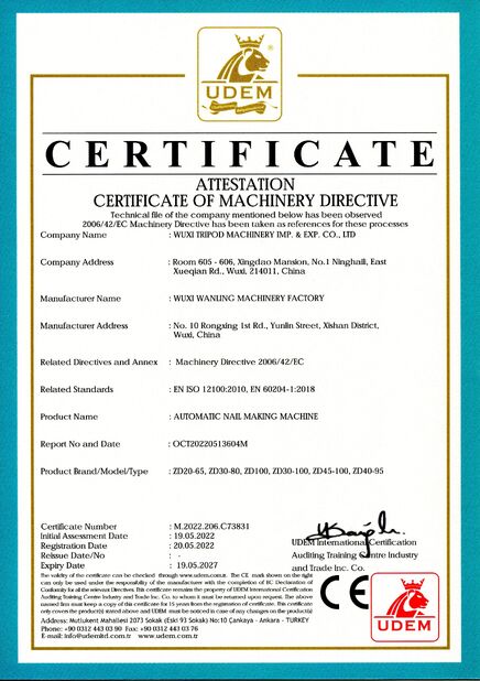 China Wuxi Tripod Machinery Imp. & Exp. Co., Ltd. certificaten