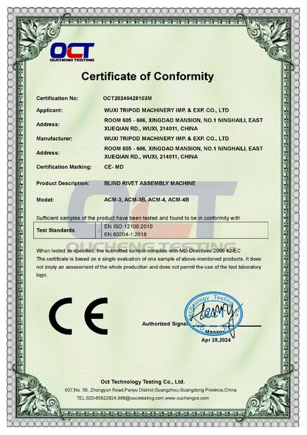 China Wuxi Tripod Machinery Imp. & Exp. Co., Ltd. certificaten