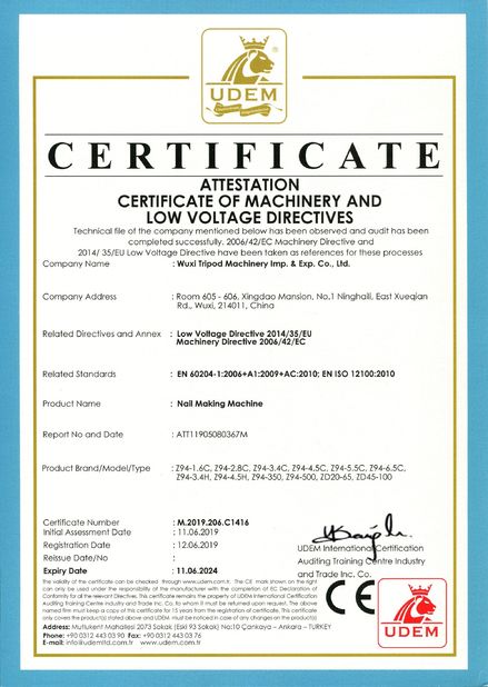 China Wuxi Tripod Machinery Imp. &amp; Exp. Co., Ltd. certificaten