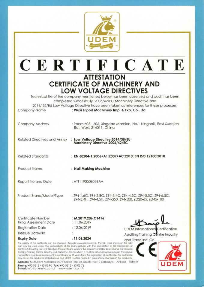 Wuxi Tripod Machinery Imp. & Exp. Co., Ltd. Kwaliteitscontrole